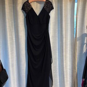 Xscape Black Lace Cap Sleeve Maxi Gown